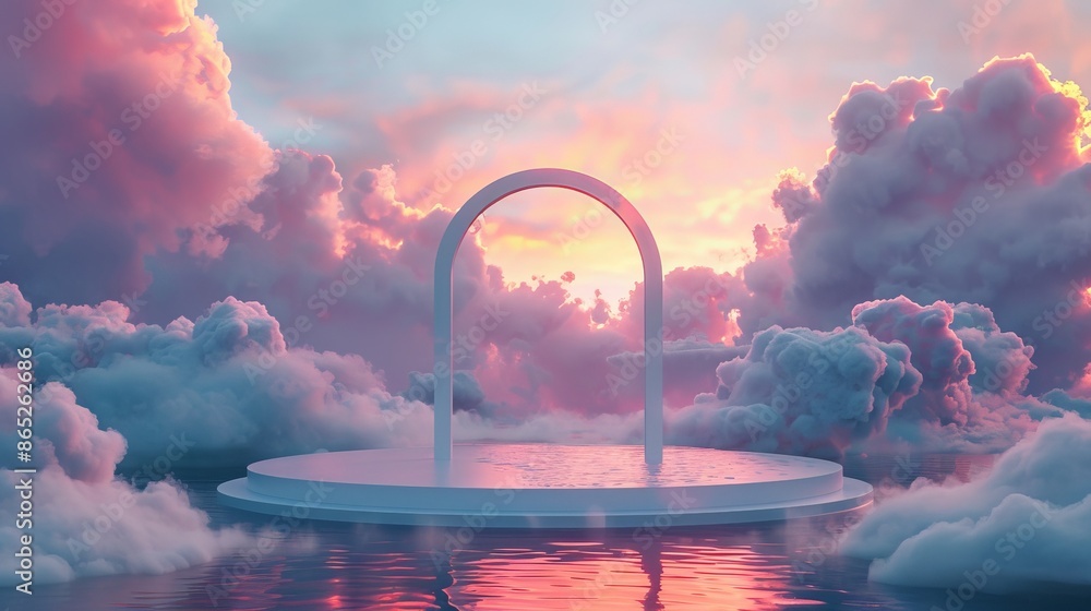Poster an arch frame and a dreamy cloud backdrop make this a perfect backdrop for displaying products. a 3d