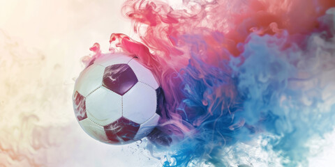 Fototapeta premium A soccer ball in smoke is on a white background.