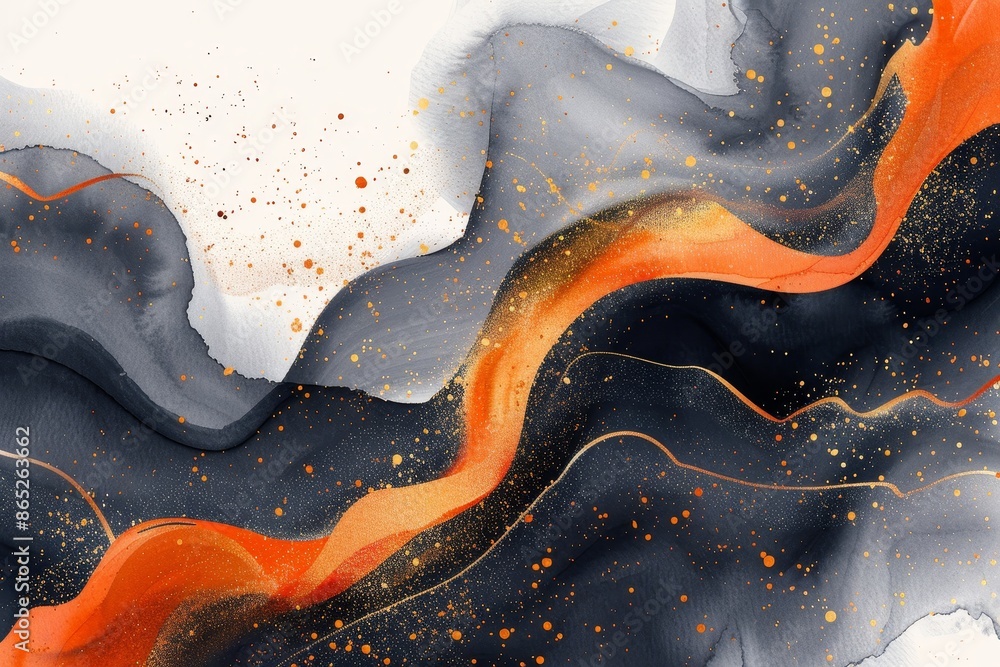 Poster dark orange gradient paint background with fluid curve lines
