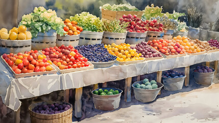 Obraz premium farmers market stand with various vegetables and fruits.