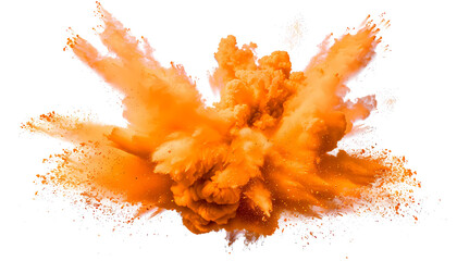 orange smoke powder explotion isolated on transparent background