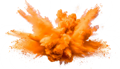 orange smoke powder explotion isolated on transparent background