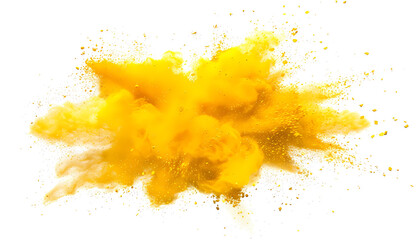 yellow smoke powder explotion isolated on transparent background