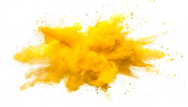 yellow smoke powder explotion isolated on transparent background