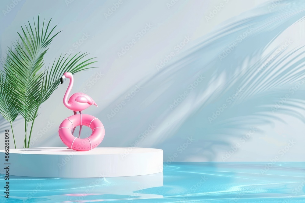 Poster abstract 3d render of summer vacation abstract product display, minimal realistic display podium wit
