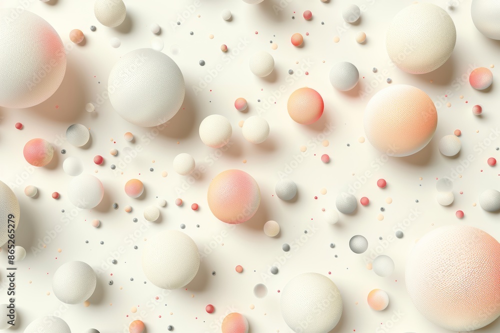 Poster the scene consists of pastel balls, soap bubbles, and blobs floating in the air isolated over a past