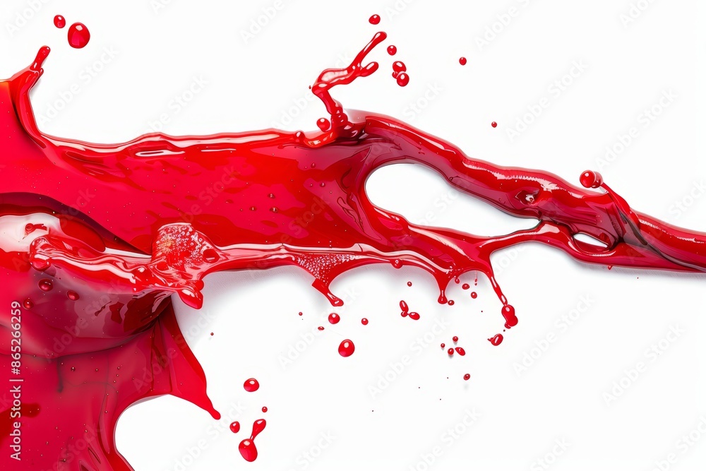 Aufkleber a wavy, flowing ketchup or tomato sauce splash on a clear png background with little catup blobs.