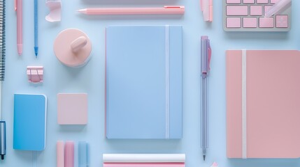 Pastel Stationery Set on Clean Organized Desk for Stylish Workspace