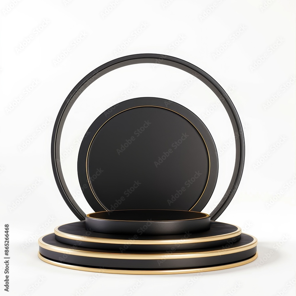 Poster an empty 3d black podium stand displaying a mock-up or present product.