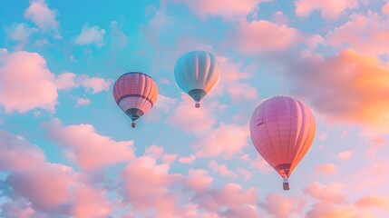 Fototapeta premium Pastel-Hued Hot Air Balloons Drifting in Twilight Sky
