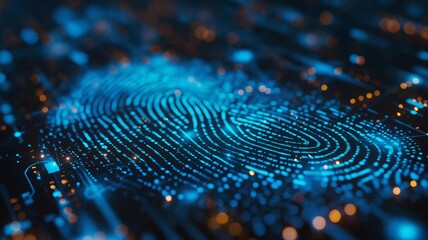 Fingerprint biometric identification system scanning for secure identification, integrated with a global cybersecurity network.