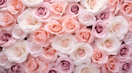 Pink and white roses in a bridal bouquet as a background