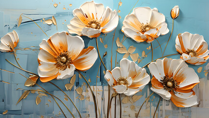 California Poppy - Impasto Floral, Thick Paint, White Flowers, Colorful Painting, Brush Strokes, Textured, 3D, Flora