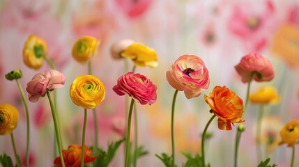 Obraz premium Persian buttercup flowers on floral backdrop