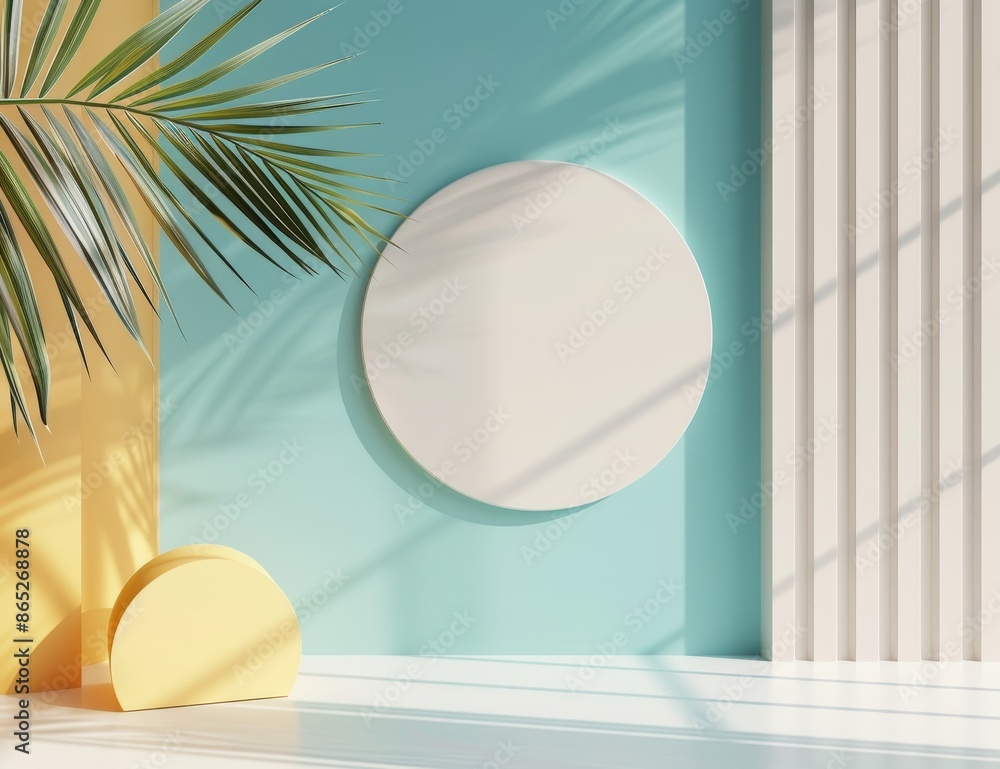 Poster this 3d render shows the top view of a white blank cylinder frame for mock ups and displays on a whi