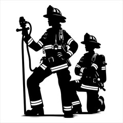 Firefighters pose silhouette vector. Silhouette firefighter full body black color only illustration vector silhouette firefighters pose