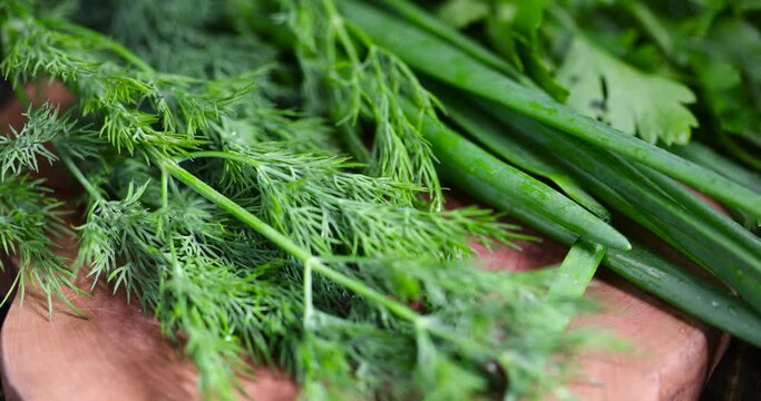 fresh green onions and dill during cooking, using spices of dill and onion in cooking