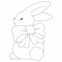 Bunny or rebbit in simple one line style. Continuous line drawing of easter rabbit black and white minimalist hand drawn vector illustration. Isolated on white background.Vector Simple icon. Eps 10. 