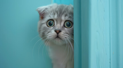 scottish fold cat peeked out 