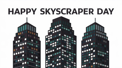 Skyscraper Day, Banner, happy skyscraper day, Poster. Skyscraper Day Banner, featuring modern high-rise buildings against a night sky, Social Media Poster, 