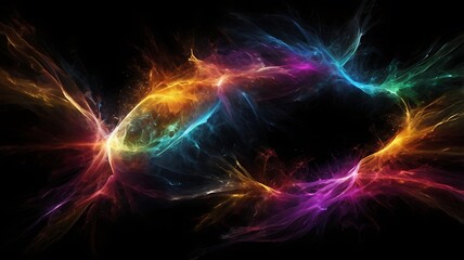 Obraz premium Beautiful colorful lights design in randoms ways and shapes in a black dark background, rainbow color rays of light background futuristic wallpaper