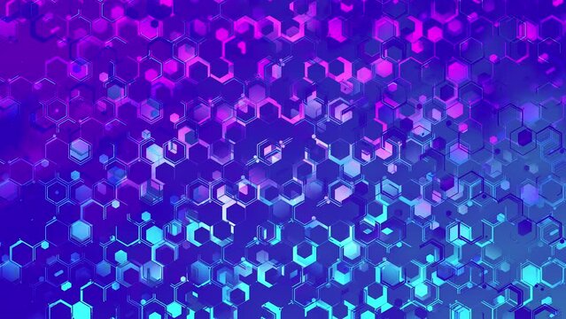 Blue Purple Vibrant Dynamic Hexagons. Multicolored Abstract Geometric Hexagonal Shapes. Looped video.