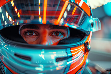 Fototapeta premium rider wearing a helmet before the start of the competition on the track. A ring car race.