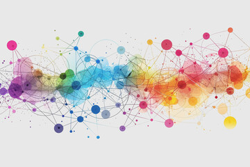 Abstract futuristic wave with colorful lines connecting dots. digital data communication background.