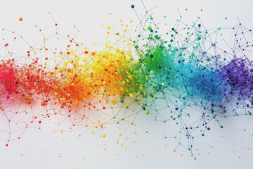 Abstract futuristic wave with colorful lines connecting dots. digital data communication background.