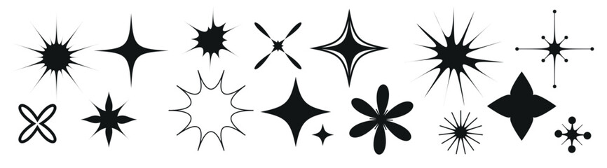 Stars and ink blots set isolated on white background. 