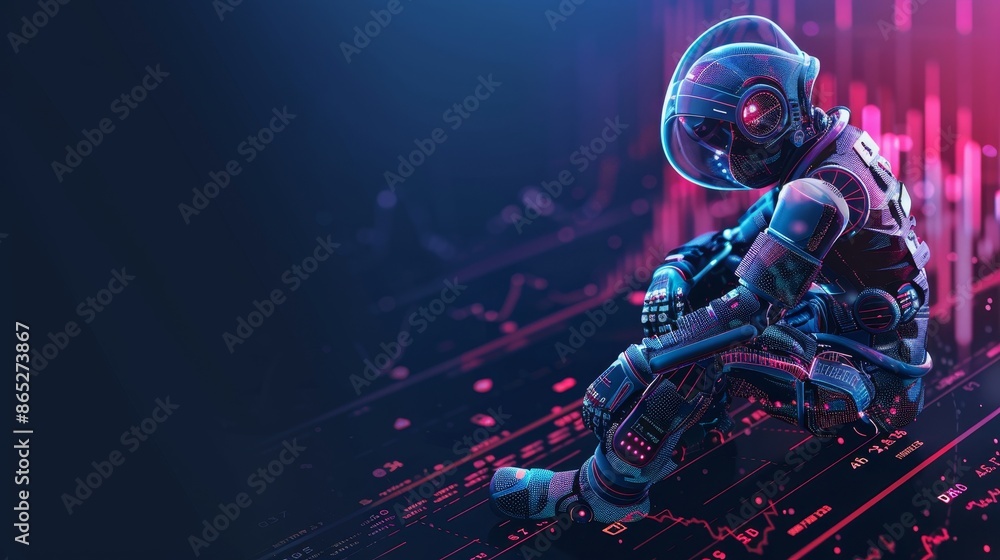 Aufkleber trading robots on the stock market. artificial intelligence of financial charts and investment data 