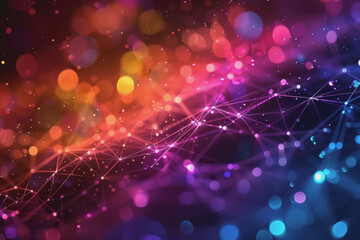 Fototapeta premium Abstract futuristic wave with colorful lines connecting dots. digital data communication background.