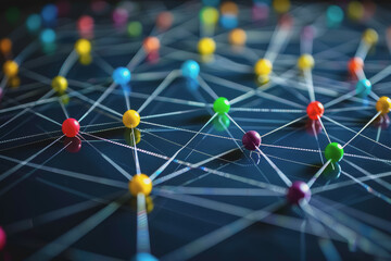 Abstract futuristic wave with colorful lines connecting dots. digital data communication background.