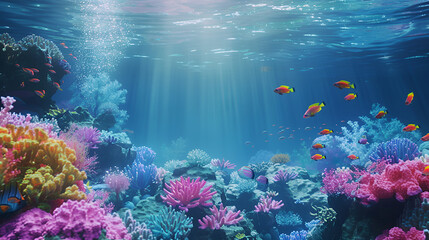 Underwater with colorful sea life fishes and plan in coral reef aquarium ai generative