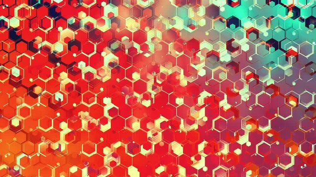 Colorful Vibrant Dynamic Hexagons. Multicolored Abstract Geometric Hexagonal Shapes. Looped video.