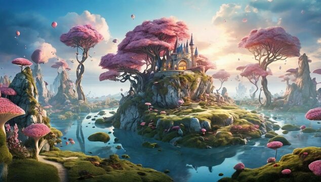 Unique art: morning on wonderland. Fantasy world. Can be used for Canvas printing or room decoration.