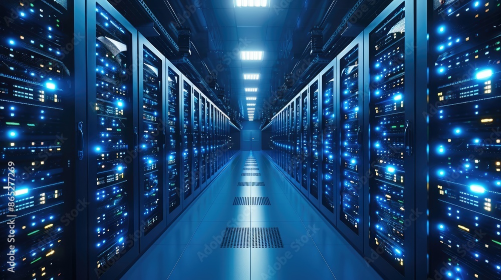 Poster cybersecurity compliance servers blue. generative ai.