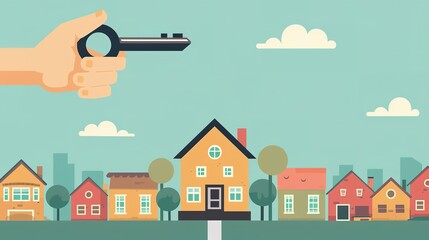 vector of real estate agent holding house and key