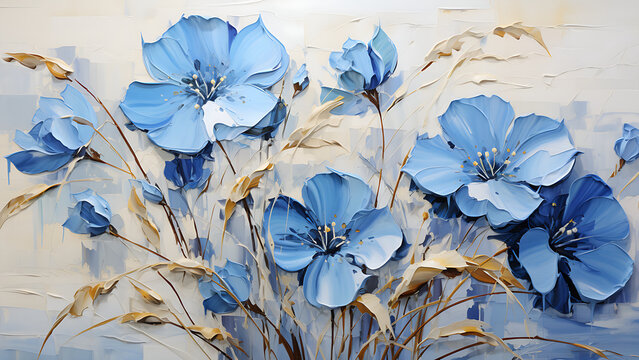 Leadwort - Impasto Floral, Thick Paint, Blue Flowers, Colorful Painting, Brush Strokes, Textured, 3D, Flora