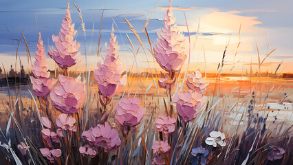 Obraz premium Liatris - Impasto Floral, Thick Paint, Purple Flowers, Colorful Painting, Brush Strokes, Textured, 3D, Flora