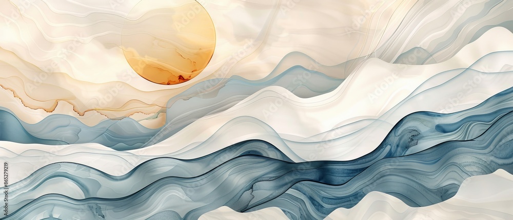 Poster modern watercolor texture background. retro style curve element with japanese wave pattern.