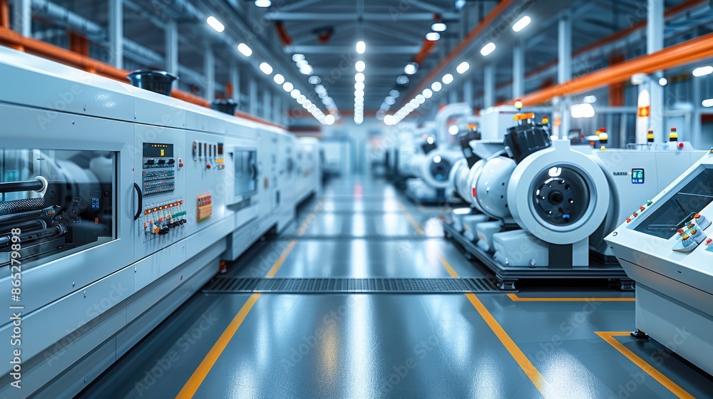 Poster high-tech milling machines in a modern factory. generative ai.