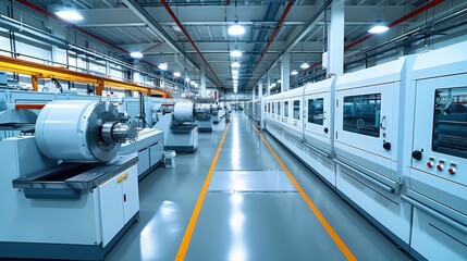 High-tech milling machines in a modern factory. Generative AI.