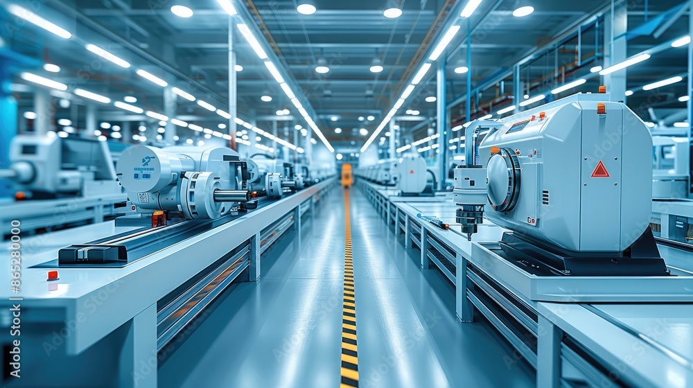 Poster high-tech milling machines in a modern factory. generative ai.