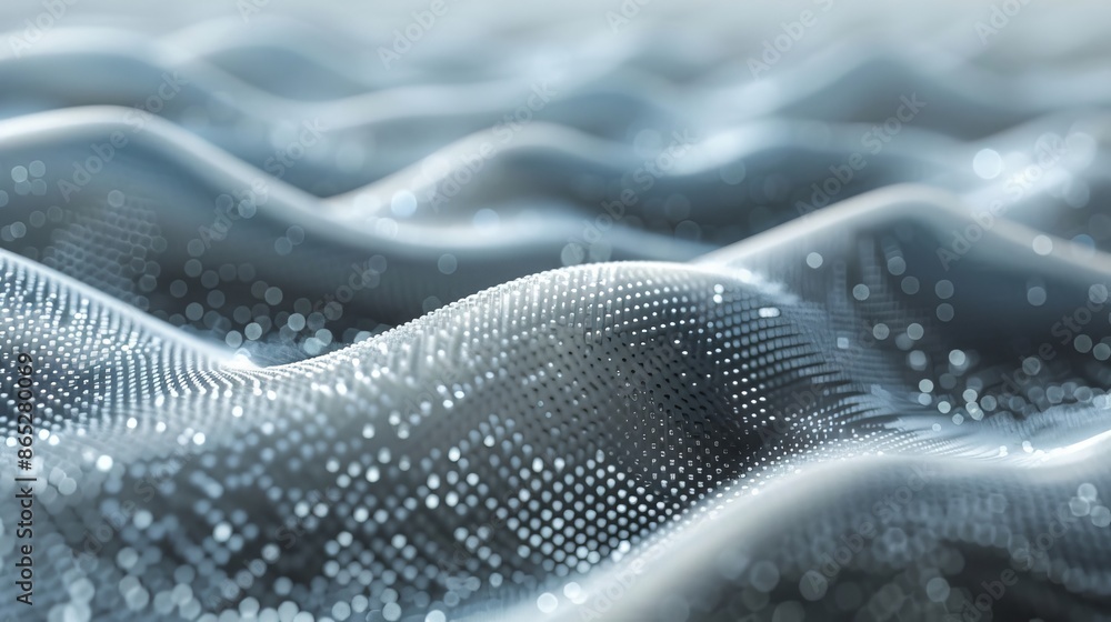 Poster 3d rendering of dots white gray wave light technology texture background. abstract big data digital 