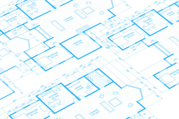 Architecture blueprint on digital lcd display with reflection. Abstract technology background. 3D rendering.