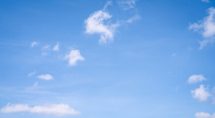 Beautiful blue sky and white cumulus clouds abstract background. Cloudscape background. Blue sky and fluffy white clouds on sunny days. Beautiful blue sky. World Ozone Day. Ozone layer. Summer sky.