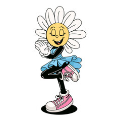 Groovy retro cartoon character daisy. Modern vector illustration.