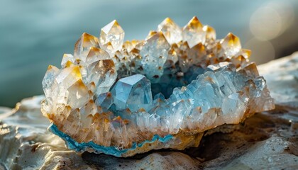 Obraz premium Aquamarine druse adorned with topaz