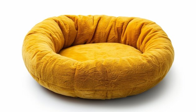 Angle view of a small yellow pet bed for dogs or cats
